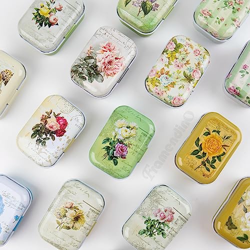 Framendino, 5 Pack Mini Trinket Coin Box Small Retro Flowers Containers with Lid for Jewelry Storage Case Tinplate (Random Color) - color: Retro Pattern