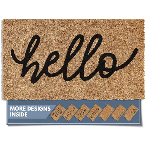 Barnyard Designs Front Door Welcome Mat (Hello, 30x17) | Printed Polyester Outdoor Rug with Non-Slip Backing; Farmhouse Doormat for Patio, Garage, or Entrance; Fits Outside Entryway - color: Hello, size: 30 x 17 inches