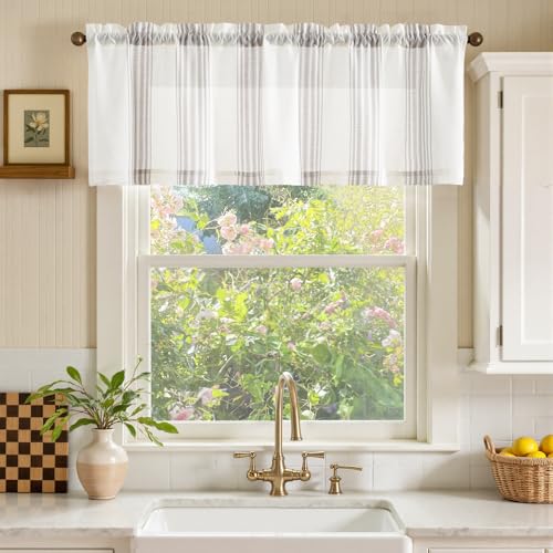 jinchan Linen Balanced Stripe Valances for Window 16 inch,Grey,1 Panel - color: Balanced Stripe | Grey, size: 50"W x 16"L (Pack of 1)