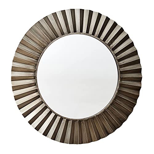 Household Essentials Round Metal Frame Decorative Sunburst Wall Mirror, Bronze - style: Metal
