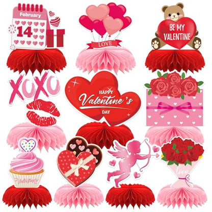 Valentine Table Centerpiece, 10Pcs Pink Heart Table Topper Decor - style: Valentines Day Style