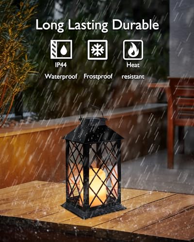 Homemory 2 Pack 13'' Black Solar Lanterns, Flickering Flame Hanging Lights - color: Black