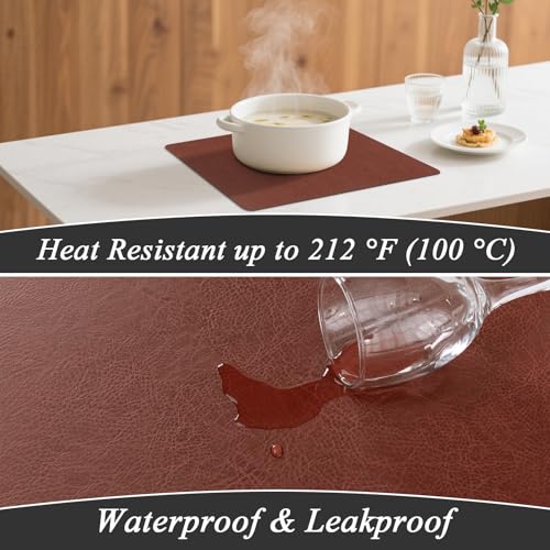 SHACOS Faux Leather Placemats Set of 8 Place Mats Table Mats - color: Chestnut and Greige