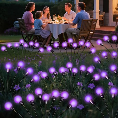 Solar Garden Lights Outdoor Waterproof, Swaying Firefly Light, Garden Decor - color: Purple, size: 4 Pack