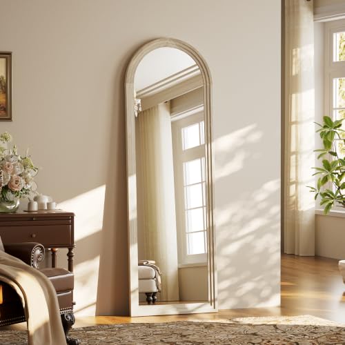 65"x22" Arched Full Length Mirror with White Solid Wood Frame - color: White, size: 65"L x 22"W