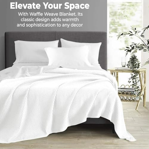 100% Cotton Blankets for Bed - Waffle Weave Blankets for Summer, Lightweight and Breathable Soft Woven Blanket for Spring (White, King (90" x 108")) - color: White, size: King (90" x 108")
