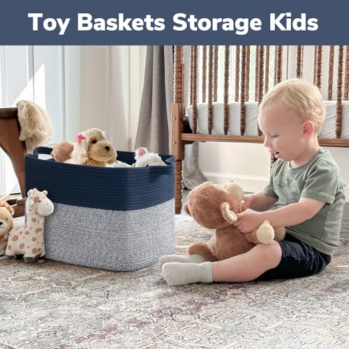 Goodpick 50L Large Woven Storage Basket, 18" x 14" x 12", Blue - color: Blue, size: 18"L x 14"W x 12"H