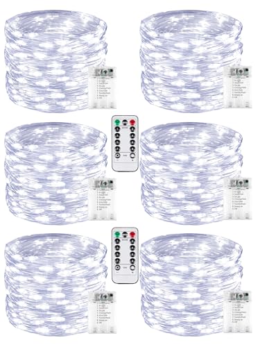 6 Pack 60 LED Fairy Lights Battery Operated with Remote, 20 FT Cool White - color: Cool White, size: 6PK（60LED with Remote）