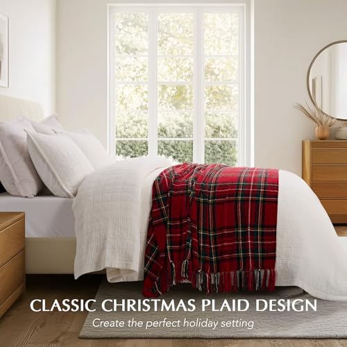 EverGrace Chenille Christmas Throw Blanket, 50"x60", Red Stewart Plaid - color: Plaid Christmas Red, size: 50"x60"
