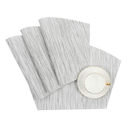 SHACOS Small Round Table Placemats Set of 5 Wedge Shaped Place Mat with Round Centerpiece Mat Heat Resistant Table Mats Washable (5, Gray White) - color: Gray White