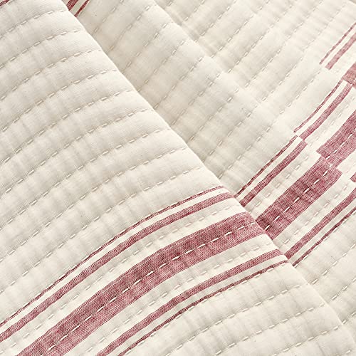 Lush Decor Farmhouse Stripe Kantha Pick Stich Yarn Dyed Cotton Woven Throw Reversible Ticking Pinstripe Design Blanket, 50" x 60", Red - color: Red