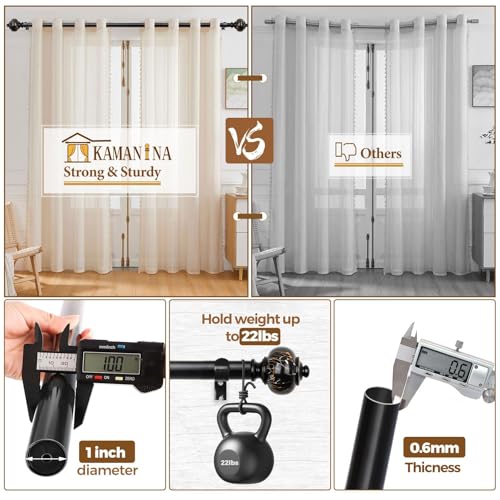 KAMANINA 1 Inch Curtain Rods for Windows 48 to 84 Inch, Black Drapery Rods - color: Black, size: 48-84"