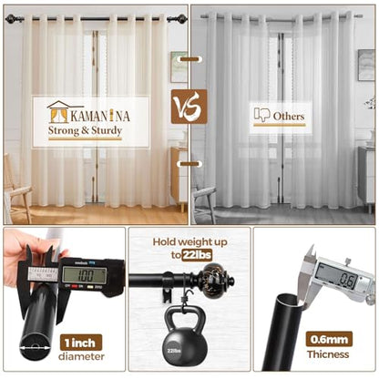 KAMANINA 1 Inch Curtain Rods for Windows 48 to 84 Inch, Black Drapery Rods - color: Black, size: 48-84"