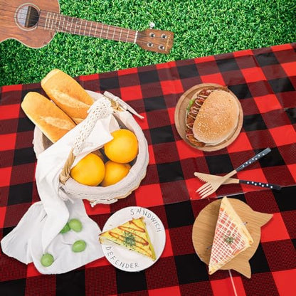 Kesfey Red and Black Gingham Tablecloth Christmas Party Table Cover 3 Packs - color: Red and Black