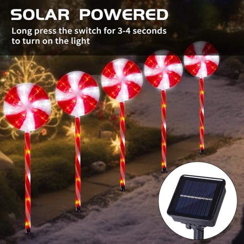 BRIGHTDECK 10 Pack Solar Christmas Pathway Lights, Red Lollipop Stakes - color: Red, size: 10Pack