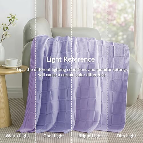 Whale Flotilla Checkered Knit Throw Blanket for Couch, Light Purple - color: Light Purple, size: 50x60 Inch