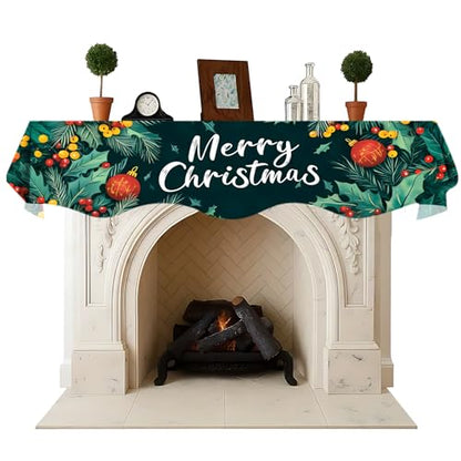 NYZE Christmas Mantel Scarf 60 x 17 Inch Fireplace Mantel Scarf Cover Decoration for Christmas Fireplace Scarf Shelf Top Runner Holiday Winter Home Decor - size: 60 x 17 in, style: Merry Christmas