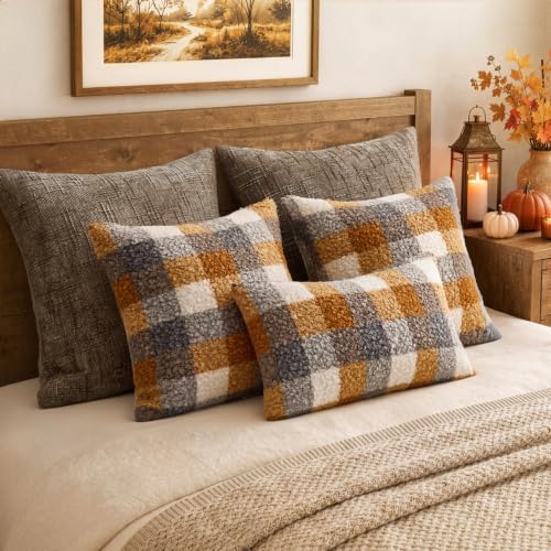 MIULEE Fall Plaid Pillow Covers Boucle Yellow Blue 20x20 Set of 2 - color: Yellow Blue, size: 20" x 20" (Pack of 2)
