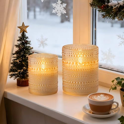 Gold Dotted Glass Real Wax Flameless Battery-Operated LED Pillar Candles - color: Gold