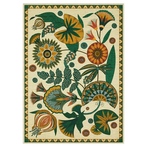 Joydeco 3x5 Washable Entryway Rug Non Slip, Egypt Floral Beige Bedroom Rug - color: Beige, size: 3' x 5' (Rectangular)