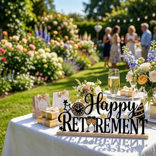Retirement Table Decor Centerpiece, Retirement Metal Table Sign - style: Happy Retirement