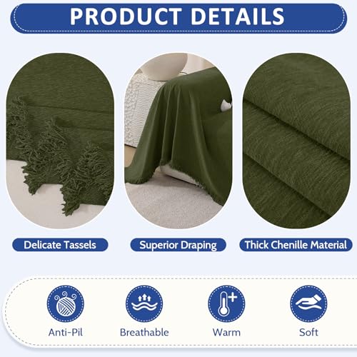 Chenille Couch Cover for Dogs Washable Boho Throw Blanket Washable - color: 01 Grass Green, size: 71"×91"