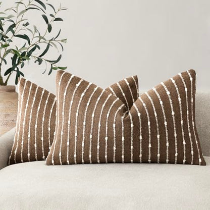 Foindtower Boho Striped Boucle Lumbar Throw Pillow Covers 12x20 Inch Brown - color: Brown, size: 20" x 12" (Pack of 2)