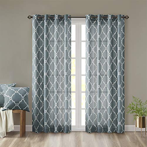Madison Park Fretwork Print Window Curtain 1 Panel, 50x63 Blue/White - color: Blue/White, size: 50"W x 63"L (Pack of 1)