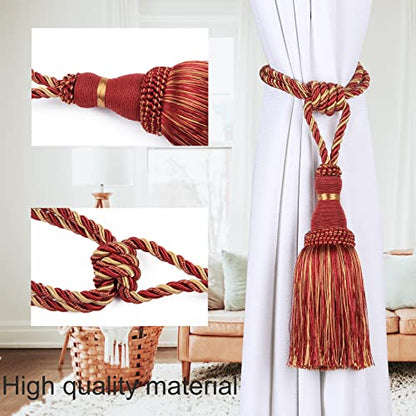 BEL AVENIR 2 Pack Curtain Tiebacks Tassel Drapery Tie-Backs Rope Holdbacks - color: Red, size: 2 Pack