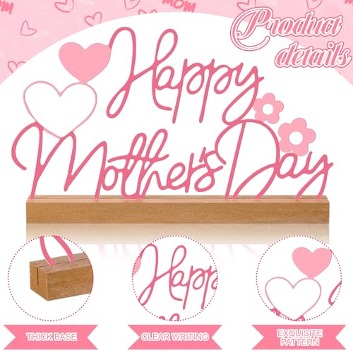 Yaocom 9.84 Inch Metal Mother's Day Table Decoration Happy Mother's Day Letter Sign Mom Tiered Tray Decor with Wooden Base Freestanding Word Sign for Home Tabletop Centerpiece Mantel Shelf Fireplace - style: Mother's Day