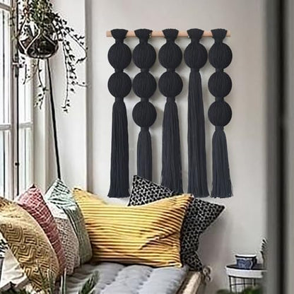 Jakalin Macrame Wall Hanging Black Boho Tassel Fiber Wall Art 19.6"Lx15.7"W - color: Black