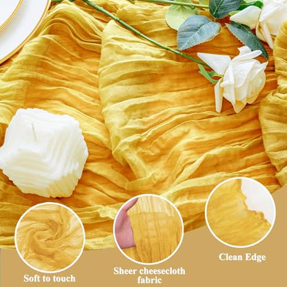 Cheesecloth Table Runner 10FT Gold Boho Gauze Rustic Sheer Table Runners - color: Gold, size: 1 Pack