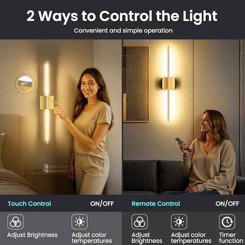 10000mAh Battery Operated Wall Sconces Set of 2, Gold-29Inch - color: Gold