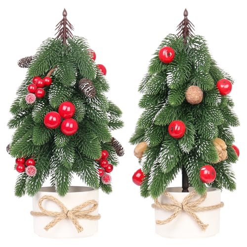 2PCS Red Small Mini Tabletop Christmas Tree for Home Indoor Decorations - color: Red