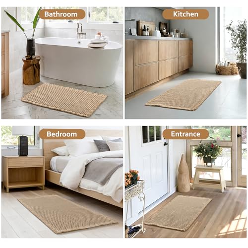 JIUZHEN Set of 2 Waffle Bath Mats Boho Bath Rugs 16"x24"+20"x32", Brown - color: Brown, size: 16"x24" + 20"x32"