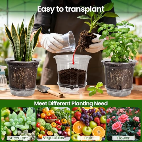 MIXC 12 Pack 6.5 Inch Self Watering Pots for Indoor Plants-Clear Plastic - size: 6.5 Inch (12 Pack)