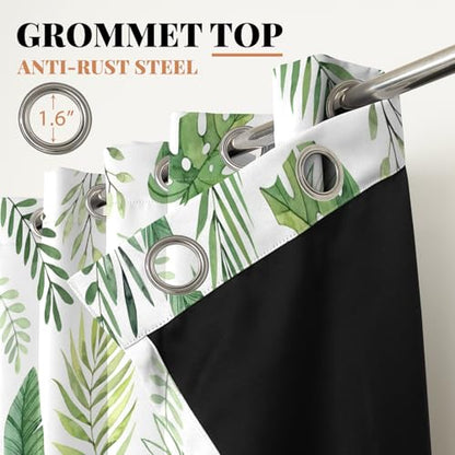Watercolor Green Tropical Leaf Window Curtains Set 2 Panels 45" L x 29" W - color: Green & White, size: 29"W x 45"L (Pack of 2)