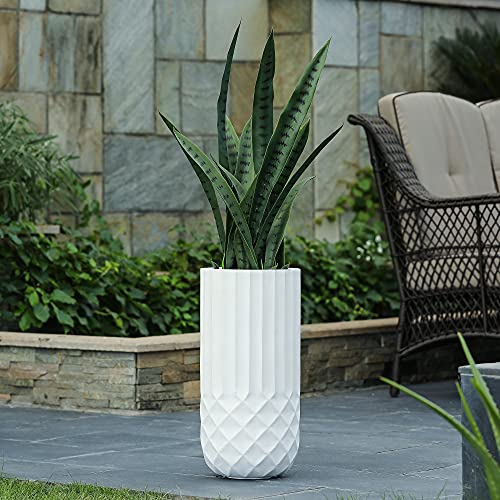 LuxenHome Planter for Outdoor Indoor Plants 25" H White Tall MgO Plant Pots - color: White 25"