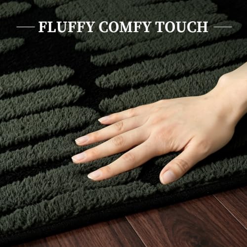 YIHOUSE Abstract 8x10 Area Rug Olive Green: Washable Geometric Rug - size: 8' x 10' (Rectangular)
