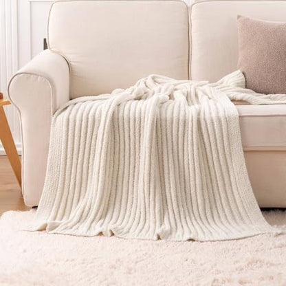 Battilo Cream Throw Blanket for Couch, Chenille Throw Blankets, 60"x80" - color: Cream, size: 60"x80"
