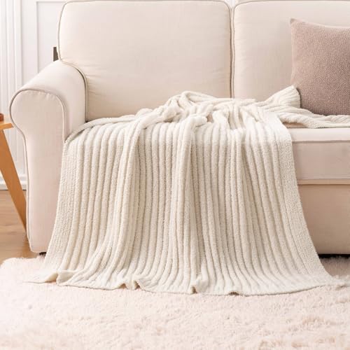 Battilo White Throw Blanket for Couch, Chenille Throw Blankets, 50"x60" - color: Cream, size: 50"x60"