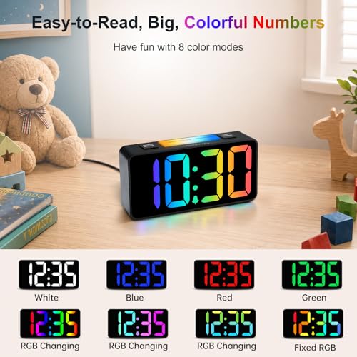 DreamSky Small Digital Alarm Clock with Night Light for Kids Bedroom - color: Dark Black Case Rgb Digits