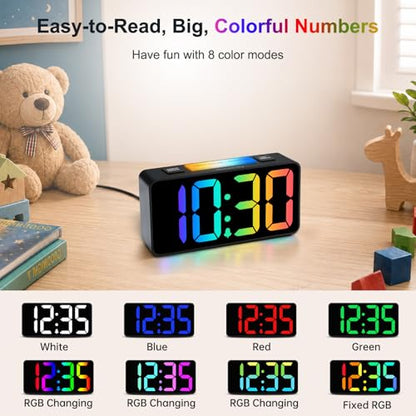 DreamSky Small Digital Alarm Clock with Night Light for Kids Bedroom - color: Dark Black Case Rgb Digits