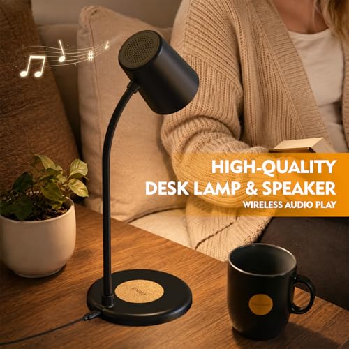LED Desk Lamp with Speaker 3 Light Colors,Small Desk lamp - color: Black
