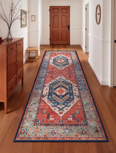 SERISSA 3x7 Washable Non Slip Boho Runner Rug for Hallway，Rust - color: Rust/Multi, size: 3' x 7' (Runner)