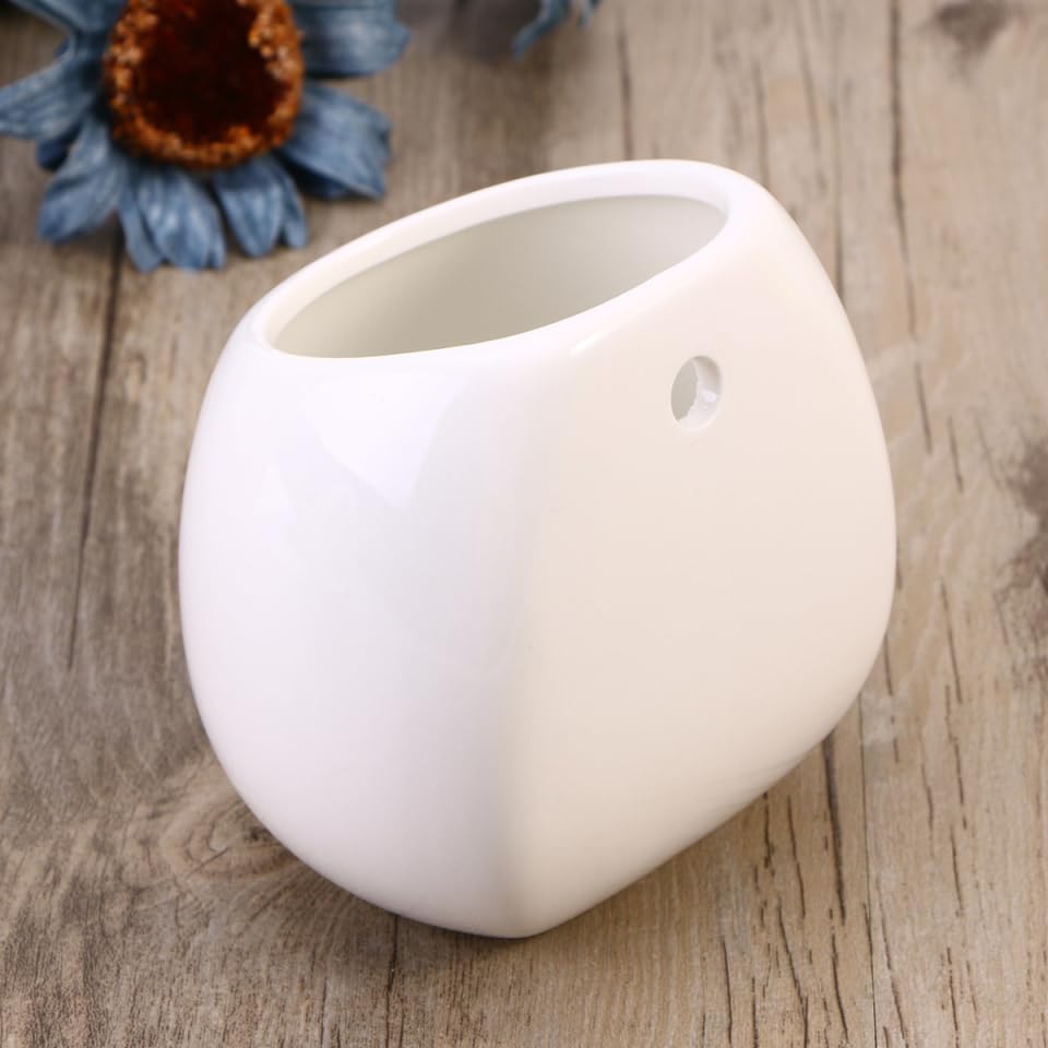 HOMSFOU 2-Pack Hanging Ceramic Planters Whiteware Pots for Indoor Succulent Plants Wall Mounted Flower Pot Containers Small Round Hanging Planter