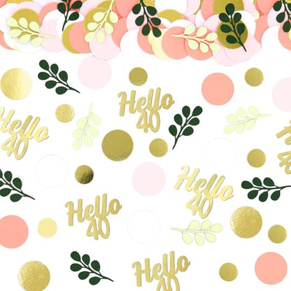 300PC 40TH Birthday Confetti for Table Pink and Sage Green Happy 40TH Birthday Decorations for Women Dots Hello 40 Confetti Scatters Forty Party Decor Supplies - style: Pink Hello 40 Confetti