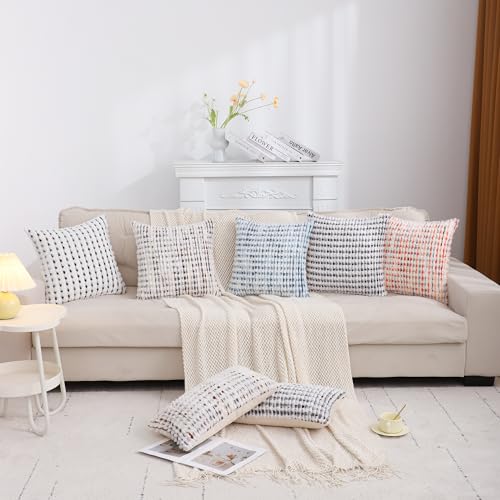 LUOYEHK Boho Throw Pillow Covers 18x18 Inch Set of 2 Chenille Tufted Pillowcase Farmhouse Neutral Cushion Covers for Couch Sofa Bed Living Room, Blue White - color: Blue White, size: 18" x 18" (Pack of 2)
