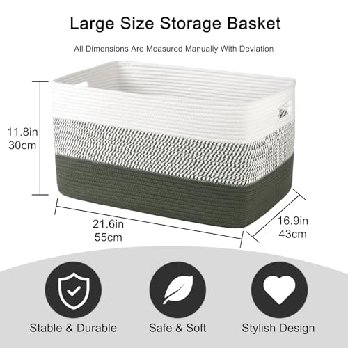 OIAHOMY Blanket Basket Laundry Basket Dog Toy Basket 75L Green/White - color: Green/White, size: 22”x17”x12”