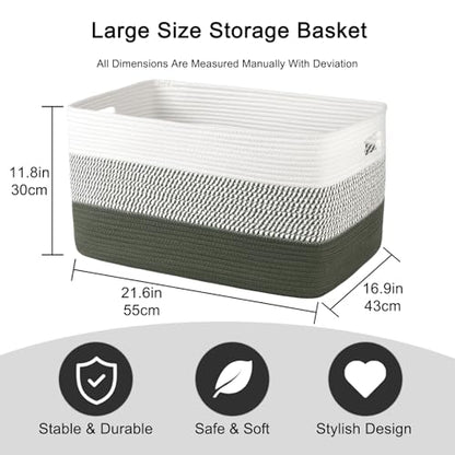 OIAHOMY Blanket Basket Laundry Basket Dog Toy Basket 75L Green/White - color: Green/White, size: 22”x17”x12”
